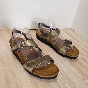 Naot Sandals Womens 41 Pamela Casual Open Toe Slingback Metallic Brown Leather